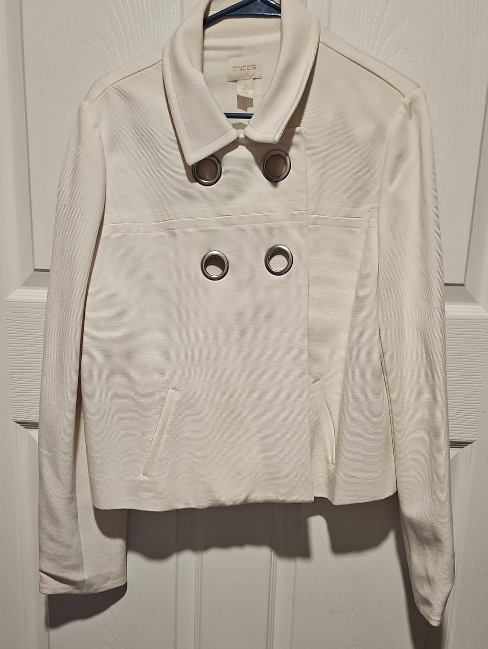 Chico's Winter White Double-Breasted Peacoat Jacket Size 2 ( L/12 )